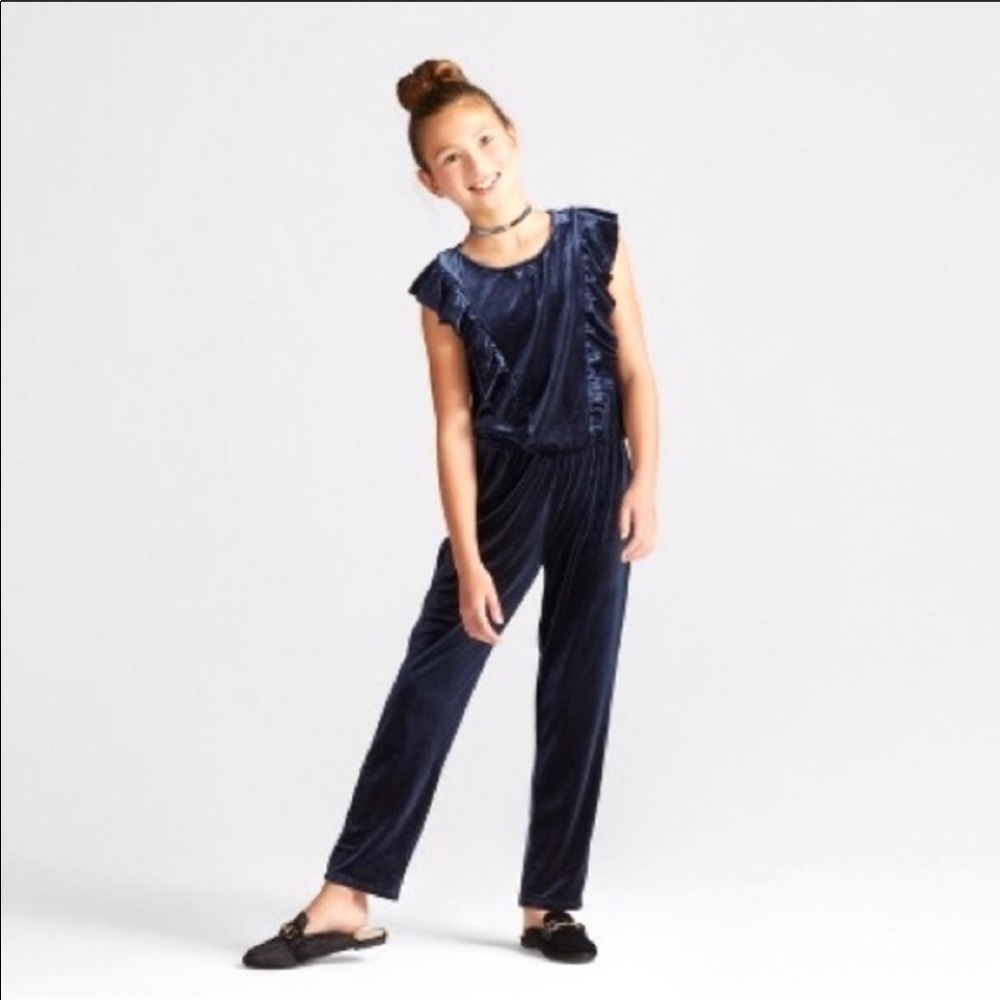 Navy blue velvet jumpsuit